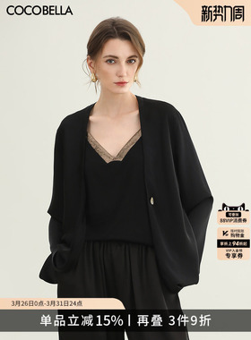 预售COCOBELLA仿醋酸缎面黑色外套女松弛感简约休闲西装SC3016-2