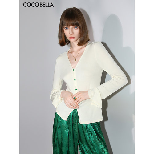 COCOBELLA手工玉石扣针织开衫