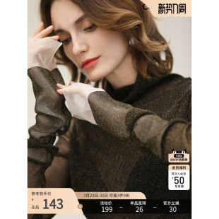 上衣UT3220 COCOBELLA黑色miu系高领微透视打底衫 女混搭长袖