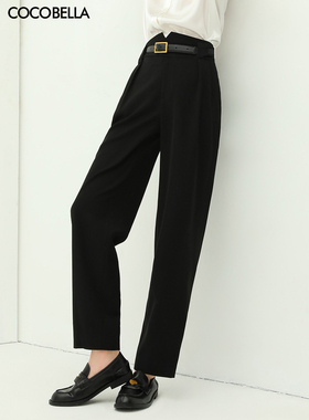 COCOBELLA静奢风气质干练高腰西装裤女黑色通勤烟管裤休闲裤NPA12