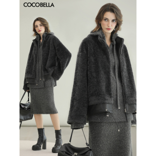 COCOBELLA轻奢拉贡皮草风格外套女假两件仿皮毛一体外套FU3105