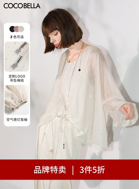 【3件5折】COCOBELLA璀璨星河手工烫钻微透视蝙蝠袖雪纺衫SN7001