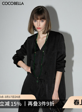COCOBELLA静奢风假两件肌理缎面西装女早春通勤休闲外套SI0006-6