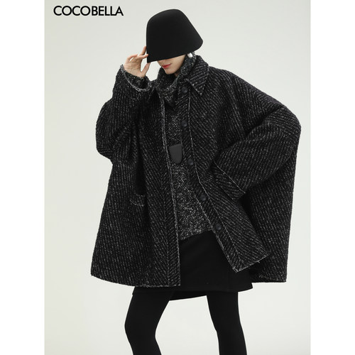 时髦雪花纹黑白混纱大外套