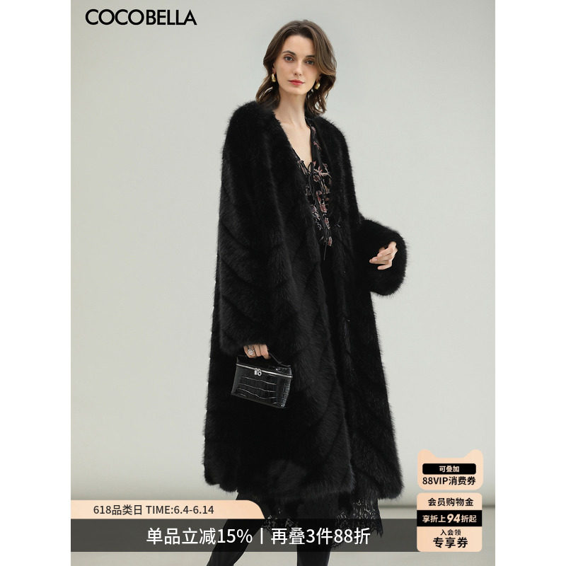 COCOBELLA高奢仿貂绒横排工艺环保皮草外套长款保暖大衣FU3006-2
