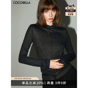 长袖 T恤TS0029 女内搭高领打底衫 COCOBELLA奢感黑金细针坑条针织衫