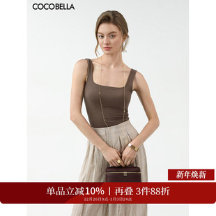 COCOBELLA坑条罗纹弹力背心女带胸垫不跑杯一体式 吊带VT0026