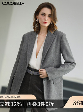 预售COCOBELLA大牌风复古格子西装女26春新品通勤休闲外套SI24-2