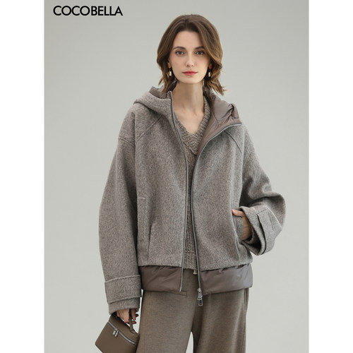 水波纹质感假两件毛呢外套