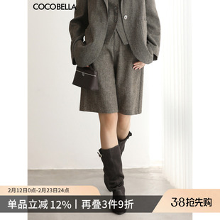 COCOBELLA精纺羊毛通勤西装短裤女26春高腰直筒五分裤SO3099