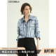 女春知性蓝通勤上衣SR3098 预售COCOBELLA时尚 定位印花缎面衬衫