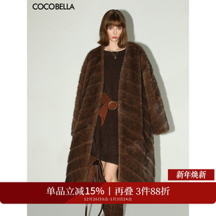 COCOBELLA中古风仿貂绒横排工艺环保皮草外套长款 毛绒大衣FU3006