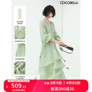 连衣裙配吊带裙FR7028D COCOBELLA层叠荷叶大摆莱赛尔度假大码