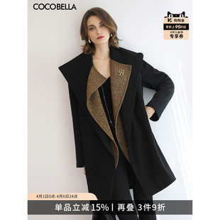 黑色大衣WL0002 COCOBELLA设计感假两件大翻领毛呢外套女秋冬新款