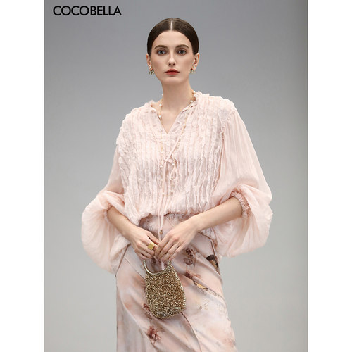 COCOBELLA木耳边绗缝压褶衬衫