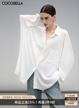 预售COCOBELLA微透蝙蝠袖廓形白衬衫女松弛感休闲开衫SR3193