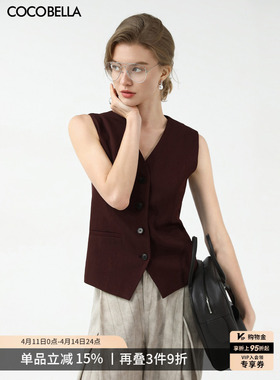 COCOBELLA安可拉红无领西装风马夹简约气质通勤休闲马甲WS7007-2