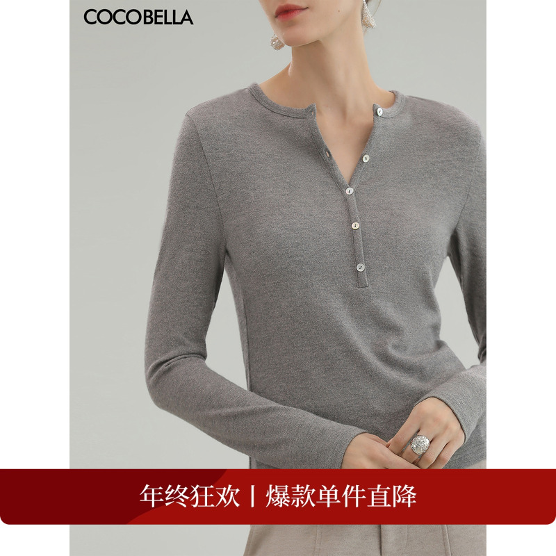 COCOBELLA亨利领亮葱针织衫
