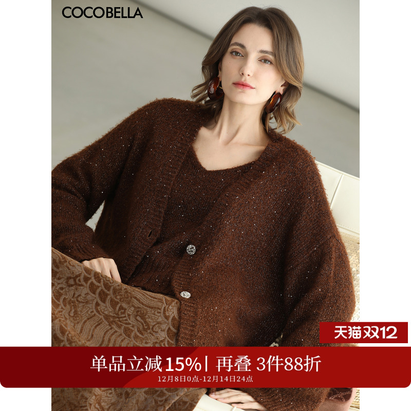 COCOBELLA细闪亮片加厚针织外套