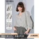 COCOBELLA设计感小立领黑白条纹衬衫 外套女仿棉麻休闲衬衣SR0019