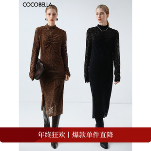 COCOBELLA镂空微透视植绒蕾丝抽褶连衣裙女吊带裙两件套FR7082