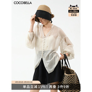 女立领微透视开衫 SR3081 手工盘扣肌理感V领衬衫 COCOBELLA新中式