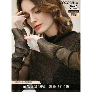 上衣UT3220 女混搭长袖 COCOBELLA黑色miu系高领微透视打底衫