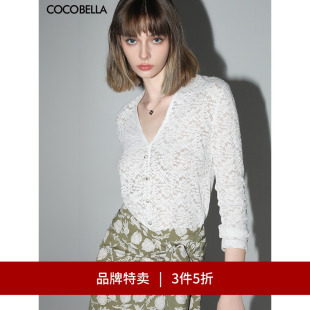 打底针织衫 预售COCOBELLA微透视镂空蕾丝V领长袖 NLC55 3件5折