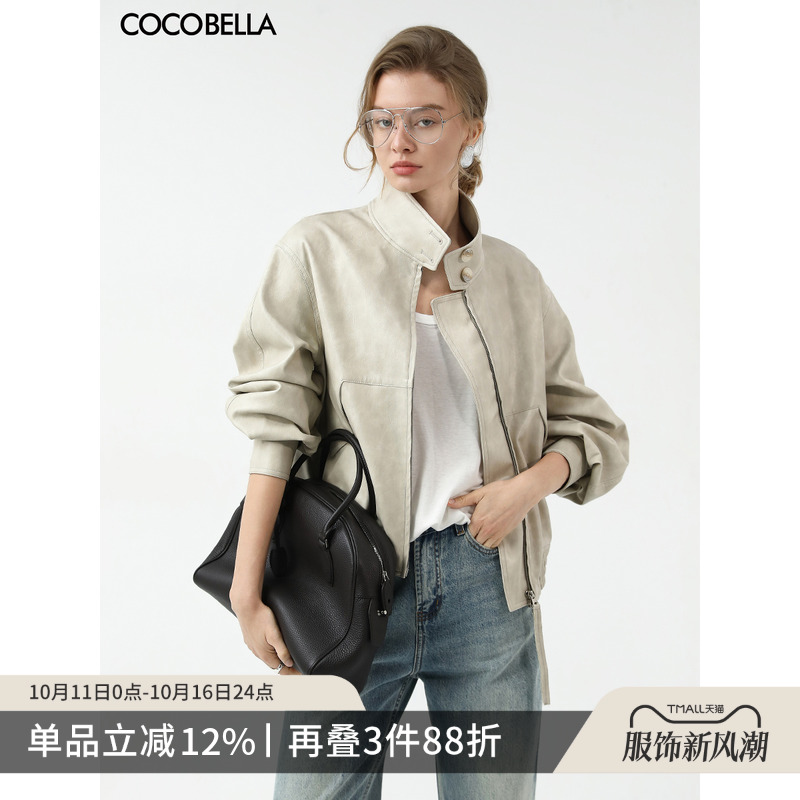 COCOBELLA短款廓形PU夹克外套