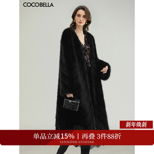 COCOBELLA仿貂绒横排工艺环保皮草外套长款 保暖大衣FU3006