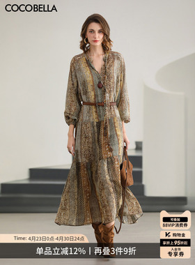预售COCOBELLA侘寂条纹印花连衣裙女春夏中式度假风大摆裙FR0096
