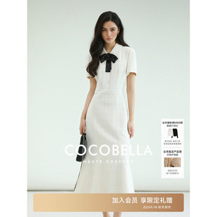 预售COCOBELLA千金玛德琳花呢短袖连衣裙小香风白色修身聚会礼服