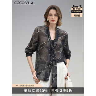 COCOBELLA艺术印花飘带雪纺衬衫 衬衣SR0056 女26春仿真丝通勤长袖
