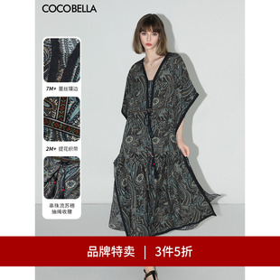 蕾丝镶边蝙蝠袖 COCOBELLA波普印花7米 连衣裙FR7040 3件5折