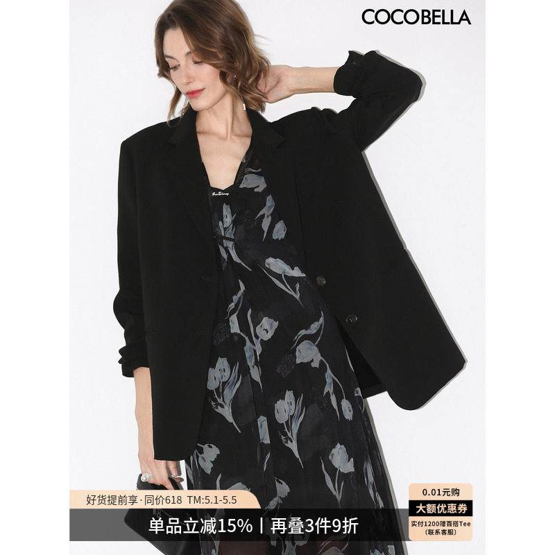 COCOBELLA高智感休闲廓形西装外套女宽松通勤黑色正装西服SI57B-2