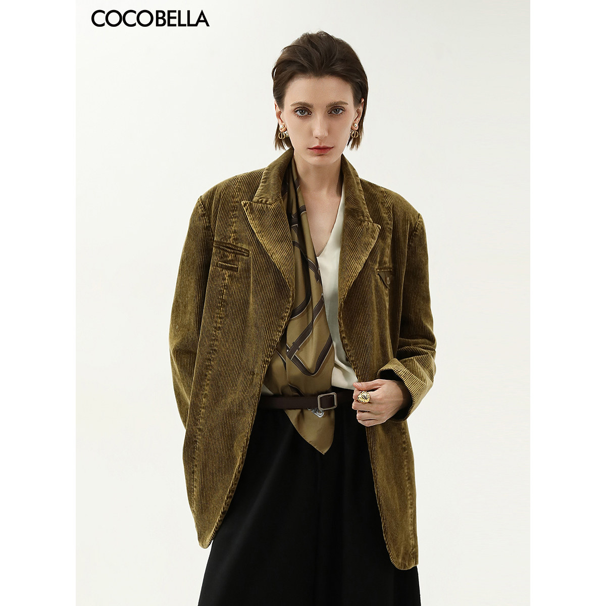 COCOBELLA环保水洗灯芯绒西装女秋复古老钱风休闲西服外套SI7025