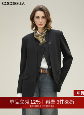 COCOBELLA高智感假两件黑色西装女OL通勤26春新款气质外套SI3223
