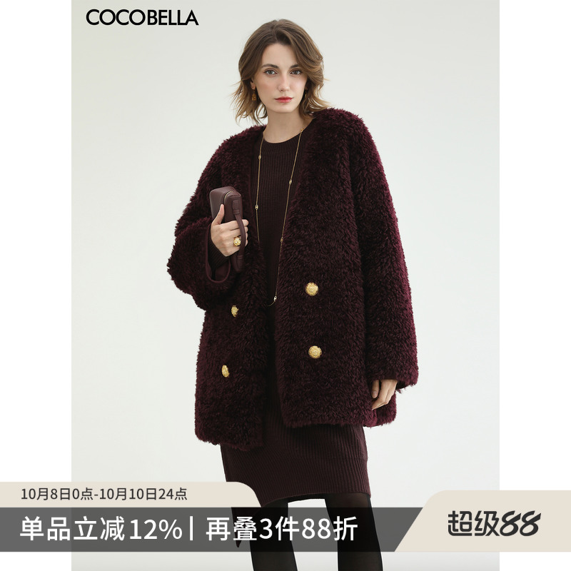 复古风绛紫环保皮草外套