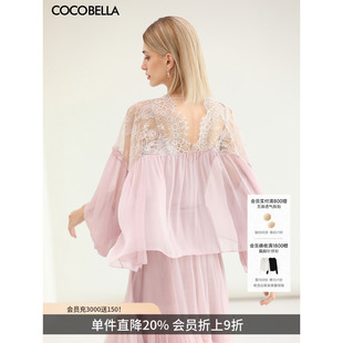 COCOBELLA女人味蕾丝雪纺开衫女夏遮阳飘逸粉色上衣KC0003-3