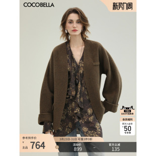 COCOBELLA双面呢手工羊毛大衣女秋冬气质通勤短款 毛呢外套WL3019