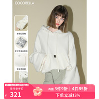 COCOBELLA软糯绒感灯笼袖卫衣女宽松休闲开叉针织帽衫SE0001B