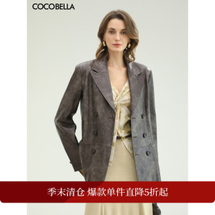 COCOBELLA复古双排扣PU西装 环保皮衣夹克外套PU3099 手工擦色时尚