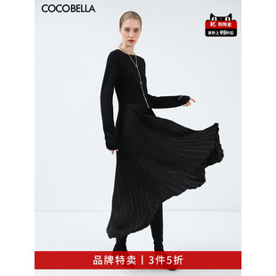 COCOBELLA针织拼接连衣裙女不规则大摆小黑裙FR3067 3件5折