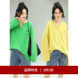 TS633 3件5折 COCOBELLA糖果色亨利领针织长袖 T恤女休闲POLO衫