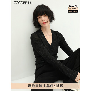COCOBELLA前后两穿满天星亮片针织衫 女长袖 T恤TS642 V领打底衫