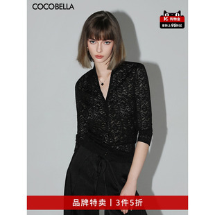NLC55 打底针织衫 V领长袖 3件5折 预售COCOBELLA镂空蕾丝衬衫