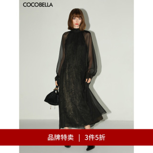 连衣裙FR0053 COCOBELLA赫本风小黑裙半高领假两件长袖 3件5折