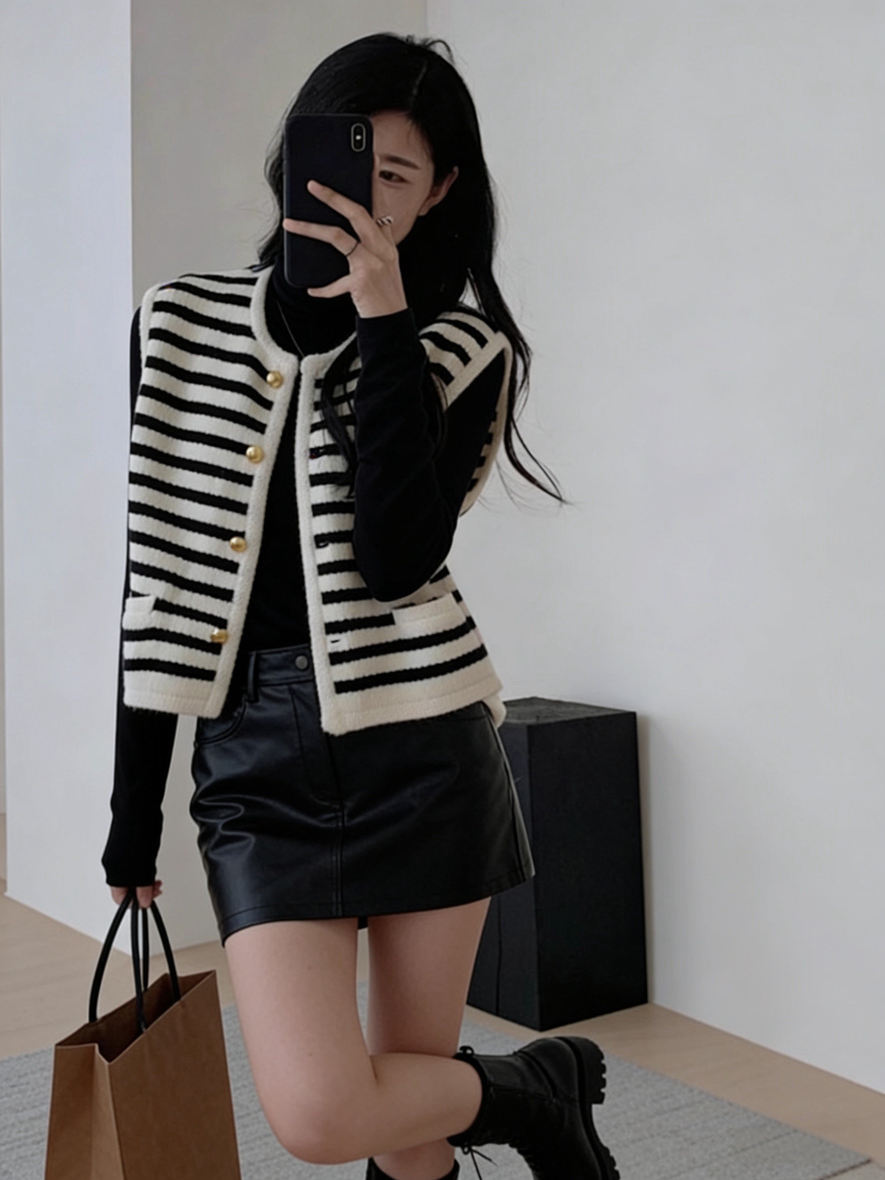 小香风黑白条纹无袖针织马甲外套女春秋开衫外搭外穿毛衣马夹背心 - 淘宝联盟商品