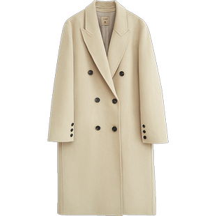 Amii2025冬新款高级感双面呢长款100全羊毛大衣女西装毛呢外套女