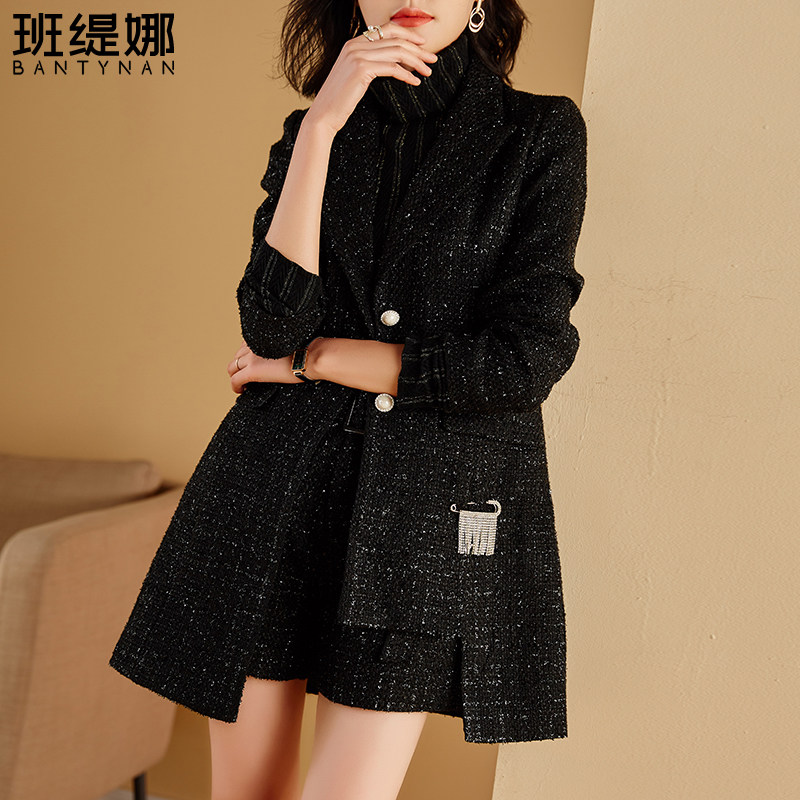 小香风粗花呢套装女秋冬气质黑色外套显瘦两件套高级感短裤小个子